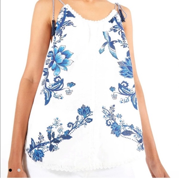 Anthropologie Tops - Anthropologie White and Blue Floral Tank Top